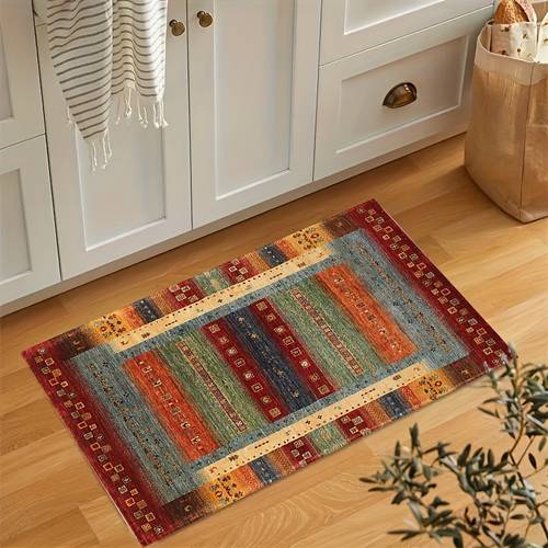 1pc bohemian style ethnic design mat rectangular anti mat soft machine washable floor mat polyester fiber suitable for living room bedroom and entrance