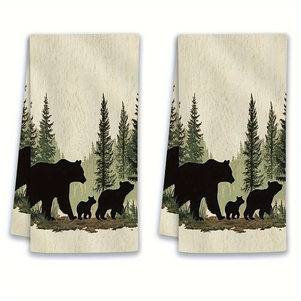 TEMU 2-pack Black Bear Family Silhouette Kitchen Towels | 100% Polyester Fabric, Modern Cartoon Theme, Absorbent, Perfect For Home Decor And , Hand