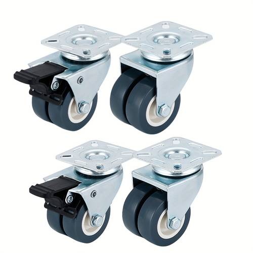 conjunto de 2/4 rodízios resistentes de 2,5 polegadas freios - até 800 lbs (aproximadamente 399,2 kg) - conjunto de 4 rodízios silenciosos sem marcas para móveis - rodas giratórias de carrinho ou paletes de borracha - rodízios prateados