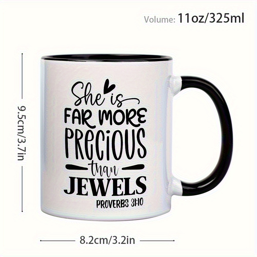 1pc 11oz inspirational   verse ceramic mug     precious than jewels   31 26 white pink   insulated reusable coffee tea cup dishwasher safe spiritual gift for pastors men women christmas thanksgiving halloween holiday drinkware durable drinkware details 5