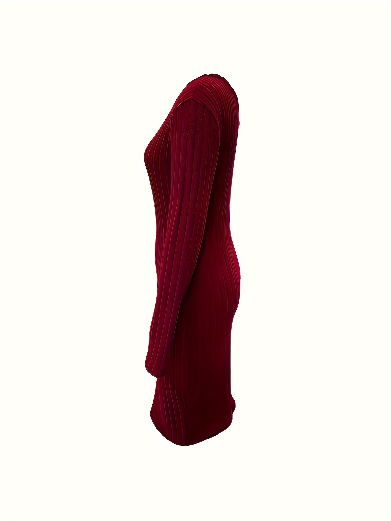 女士优雅露肩包身连衣裙 - 高弹力伸缩面料，中长款长袖，深红色纯色，可机洗适合秋冬季 商品详情 7