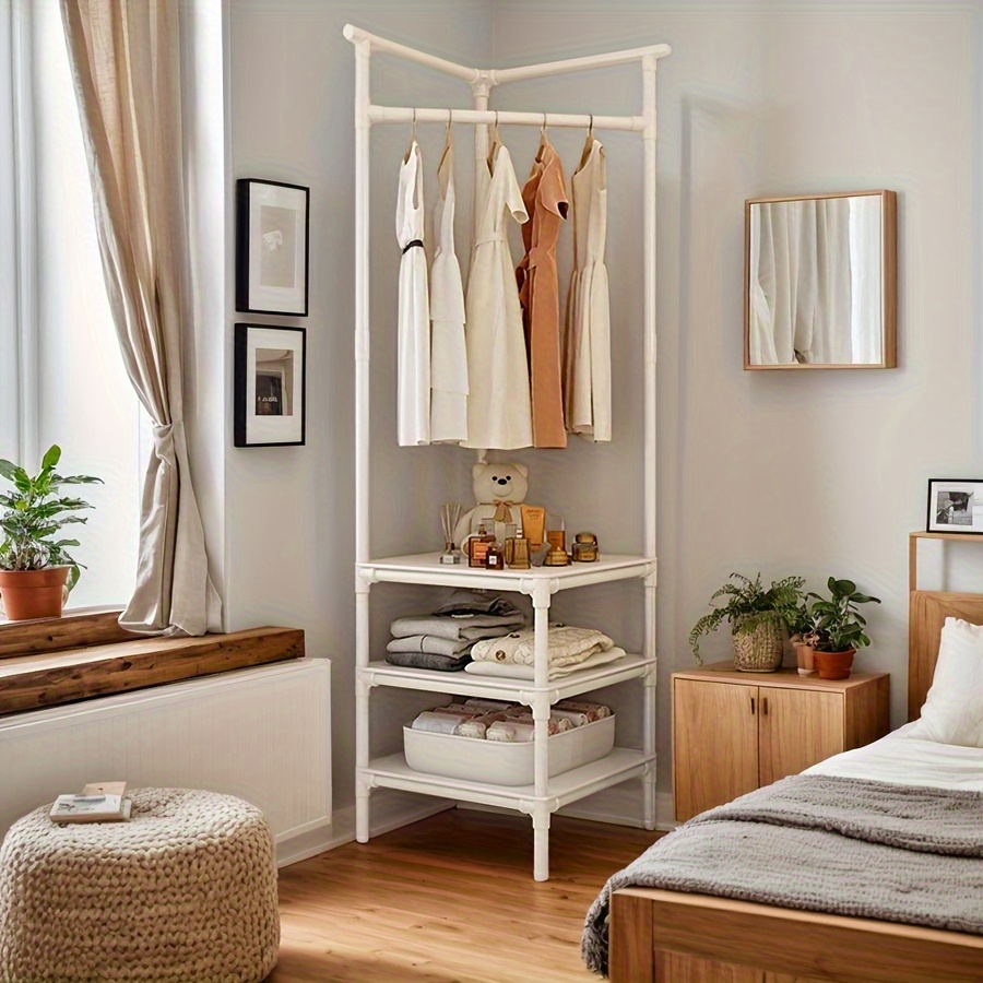 korean corner clothing racks freestanding corner coat rack all in shelf household multi functional hanger for rental homes and indoor use Product details 2