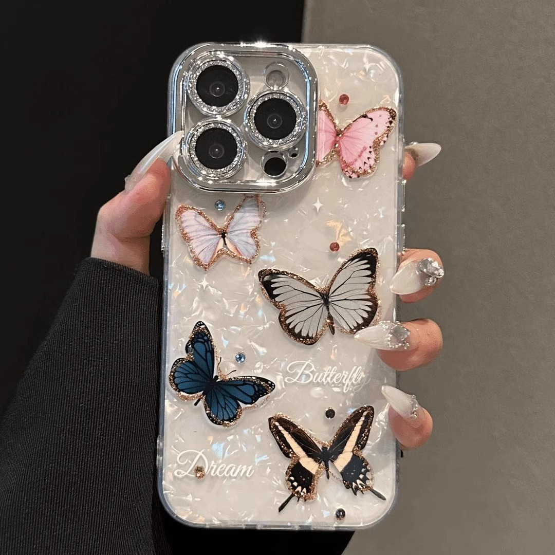 A Vibrant Butterfly Design Phone Cover with a Lens Frame, Compatible with iPhone X/ XS/ 11/ 12/ 13/ 14/ 15/ 16 And The iPhone 16 Pro Series.