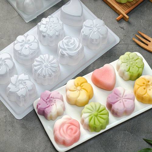 8 cell reusable plastic fondant mold with floral heart like patterns non toxic baking soap jelly pudding making molds diy cake decorating tool durable kitchen mold for homemade treats crafts compatible