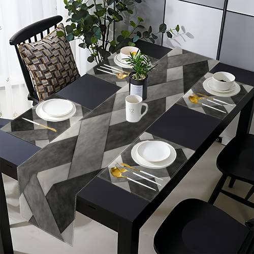 item picture a set of 5 7 table flags and placemats in black gray and geometric abstract designs suitable for decorating kitchen and restaurant tables cafes family holiday parties and weddings