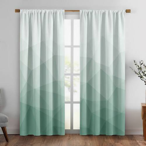 gardiner - mintgrön till pastellteal ombre, termoisolerade ljusfiltrerande fönstergardiner, halvgenomskinliga integritetsgardiner för vardagsrum, sovrum, kök, lägenhet – maskintvättbar polyestertyg (inkluderar ej gardinstång), geometriskt mönster, borstad tygstextur