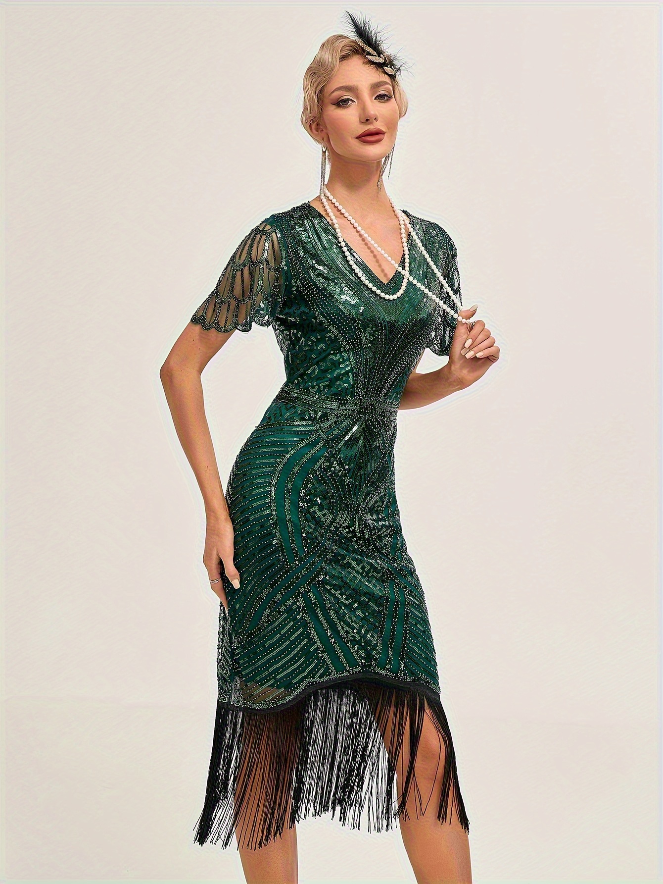 open lace back dress Vintage Beaded Prom Dresses with Slit Spaghetti Strap 1920s Evening Dress 22142 Grey / US4