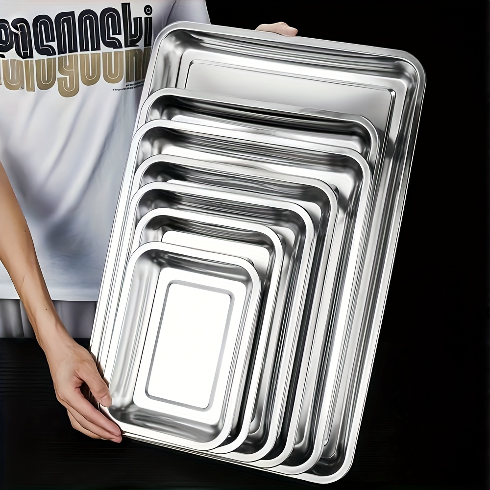 3pcs stainless steel grill pan dinner plate tray polished   rectangular oven safe board for grilling and vegetable preparation rust proof easy to clean kitchen tool versatile 0