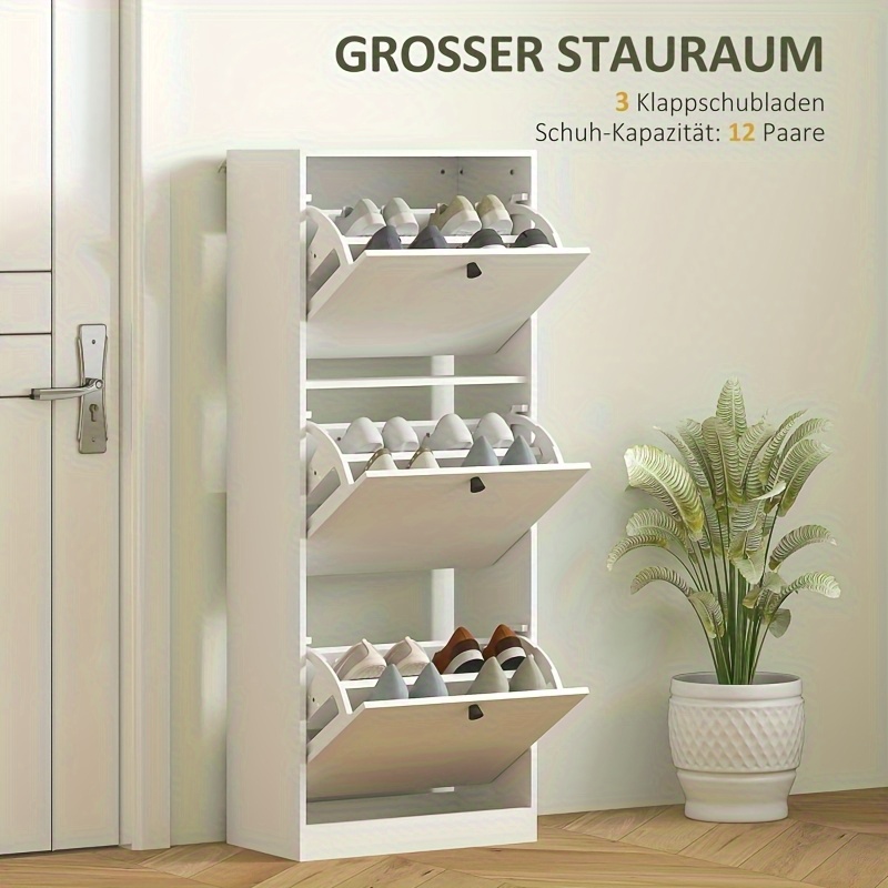 modern shoe cabinet with 3 lids adjustable   shoe rack narrow shoe clip can   12 pairs of shoes 47 x 26 x 120cm white 5