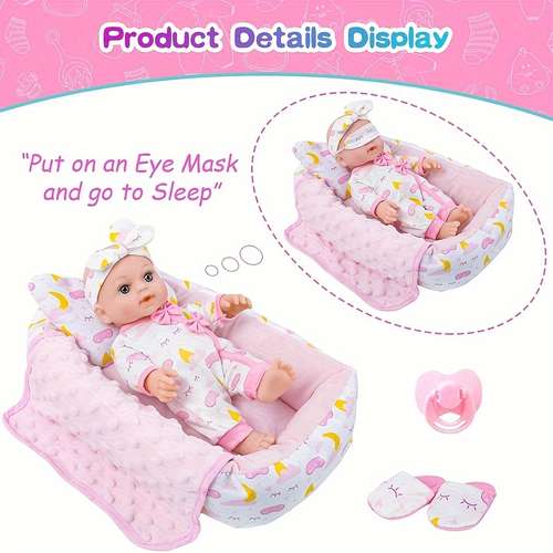 ZITA ELEMENT 8 Pcs Baby Doll Clothes With Bassinet For 16-18
