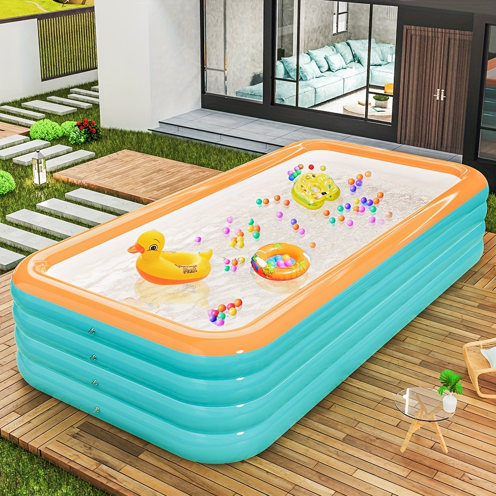 super large 3 4 layer heightened thick inflatable swimming pool foldable pvc sunscreen material blue white rectangular design with   for patio beach camping outdoor   beach swimming pool quick setup pool