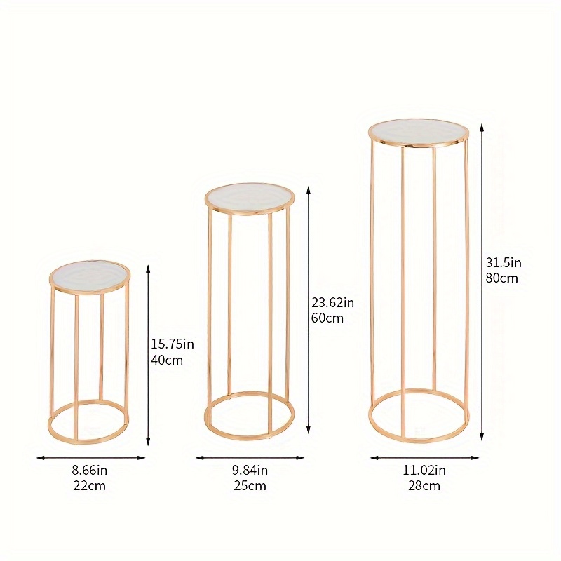TEMU Set Of 3, Electroplated Golden Wrought Iron Round Tabletop Flower Stands, Suitable For Birthday Party Decorations, Wedding Props, Home Decor,