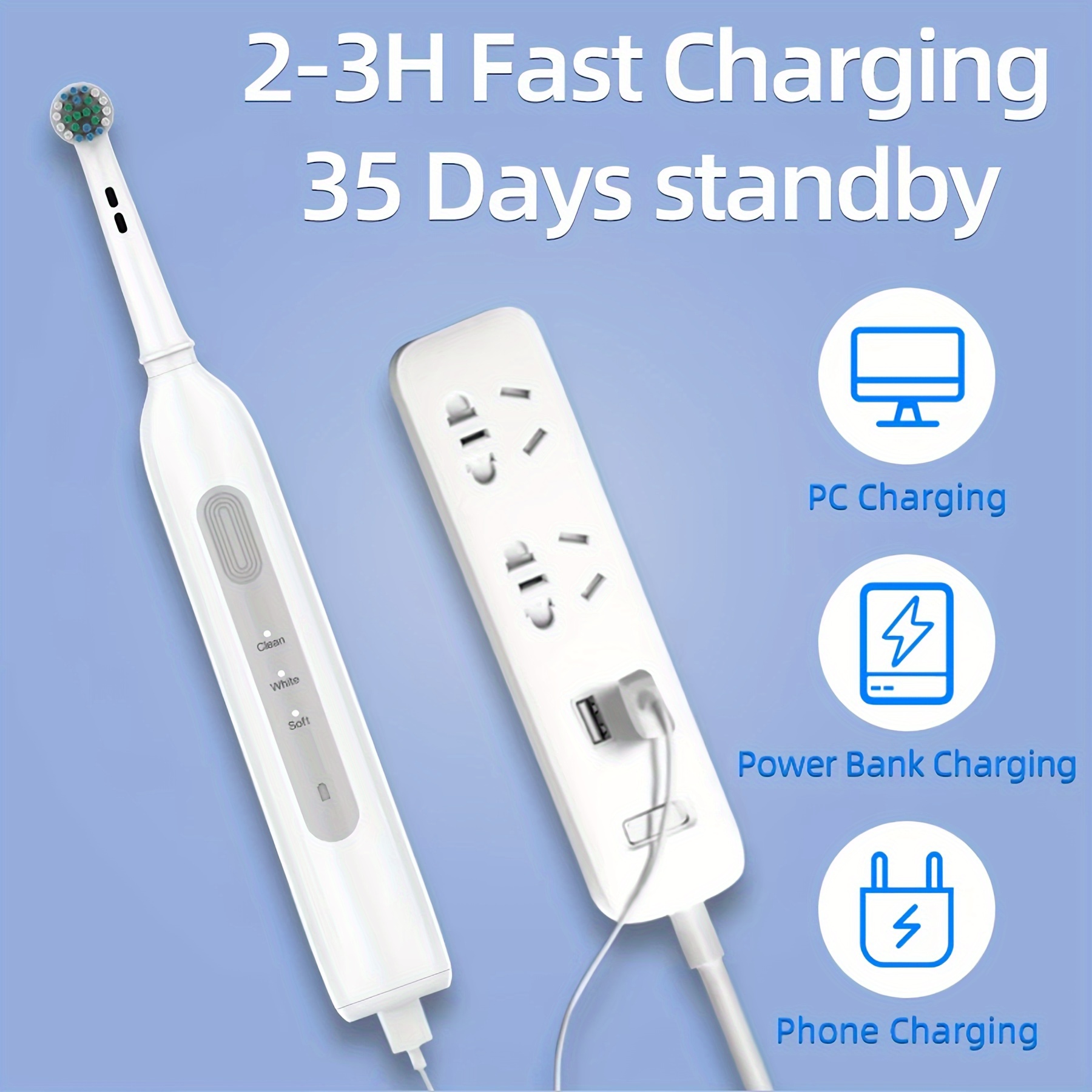 Powerful Rechargeable Electric Toothbrush- Compatible with Oral-B Brush Heads | Includes 10 Long-Lasting Replacement Heads | Ultra-Soft DuPont Bristles | 3 Cleaning Modes | USB-C Fast Charging | IPX7 Waterproof | Great Gift for Family or Travel