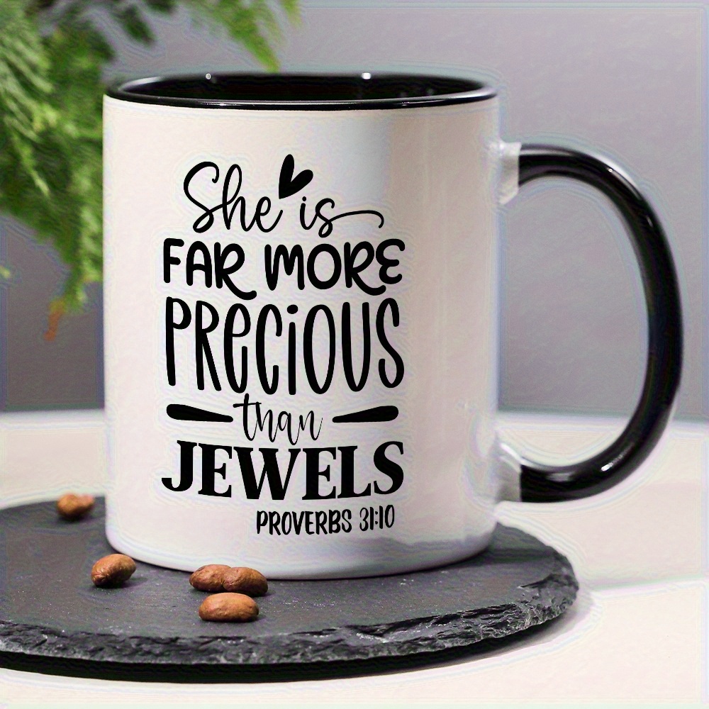 1pc 11oz inspirational   verse ceramic mug     precious than jewels   31 26 white pink   insulated reusable coffee tea cup dishwasher safe spiritual gift for pastors men women christmas thanksgiving halloween holiday drinkware durable drinkware details 3