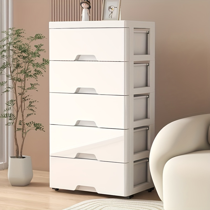 5 drawer stackable plastic storage cabinet with transparent drawers lightweight organizer for home office bedroom bathroom and books white 12 6 w x 5 9 h   5