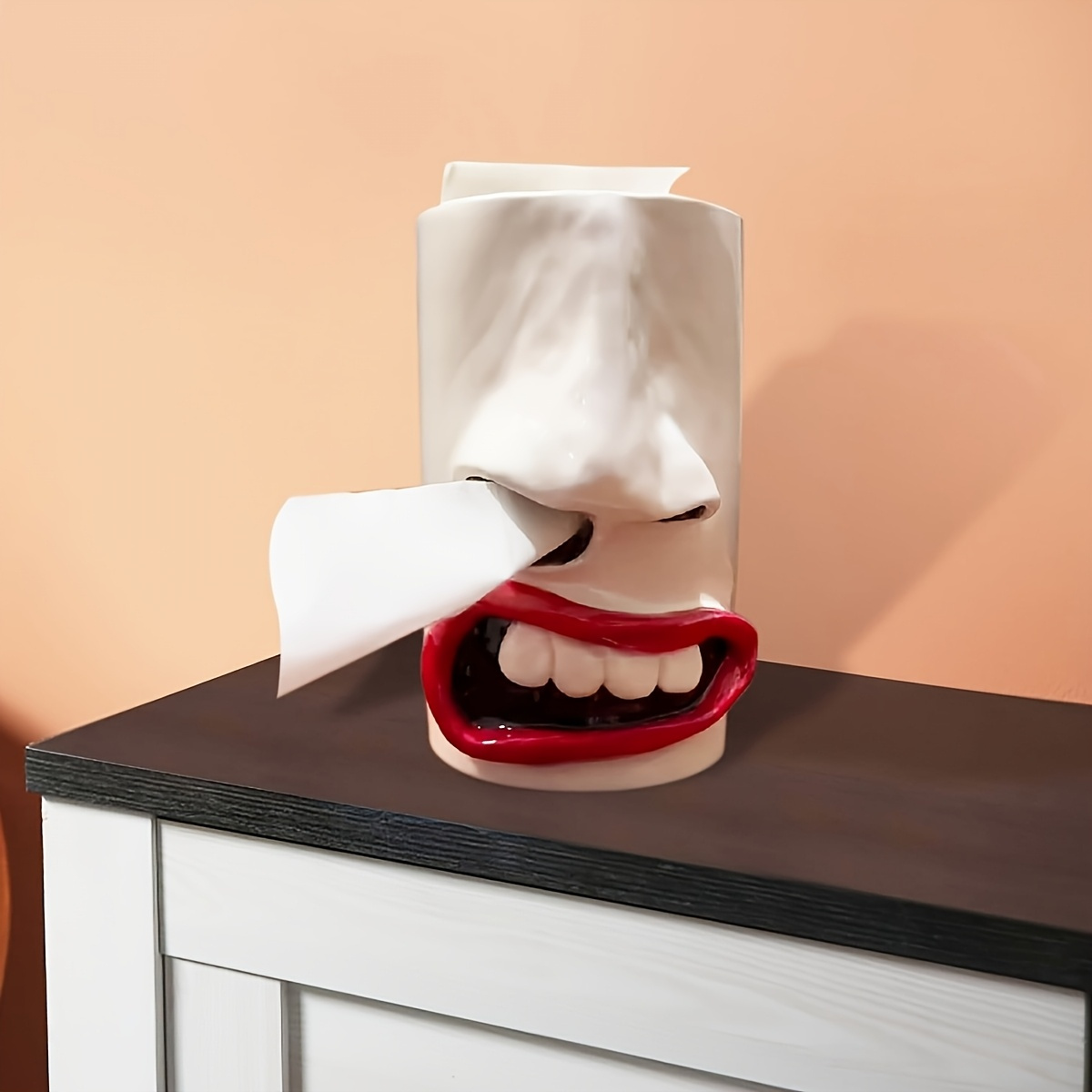 1  resin facial decoration ornament multifunctional napkin paper holder unique tissue box napkin dispenser storage box suitable for bathroom bedroom vanity table home and kitchen decor Product details 2