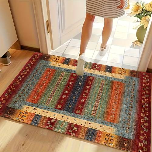 1pc bohemian style ethnic design mat rectangular anti mat soft machine washable floor mat polyester fiber suitable for living room bedroom and entrance