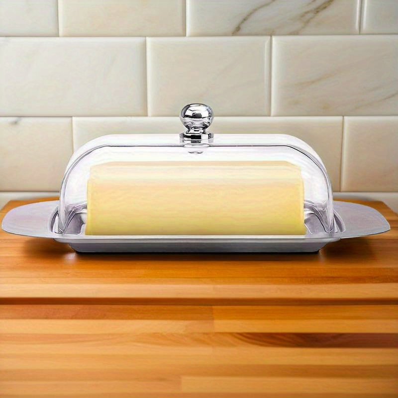 item picture   premium butter dish stainless steel butter saucer with plastic cover   box small exquisite cheese storage box butter keeper container covered for countertop or refrigerator ideal for kitchen baking gifting