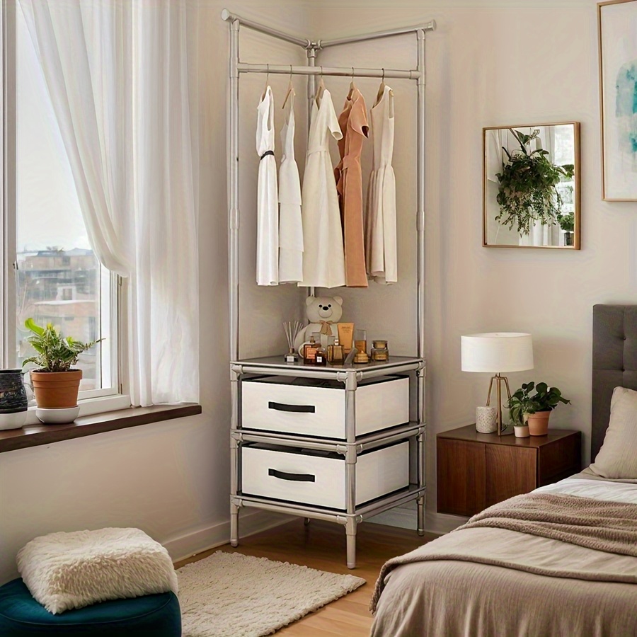 korean corner clothing racks freestanding corner coat rack all in shelf household multi functional hanger for rental homes and indoor use Product details 6