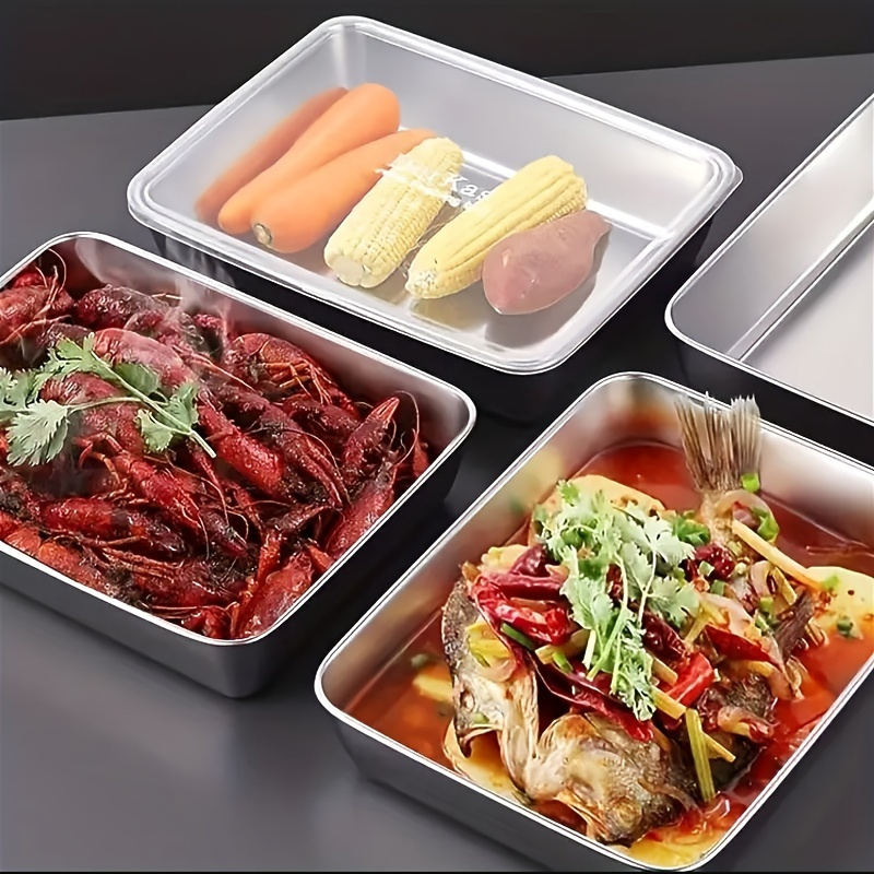 4pcs stainless steel rectangular food storage containers with   lids freezer dishwasher safe stackable kitchen camping containers for baking halogen oven safe desserts salads seafood