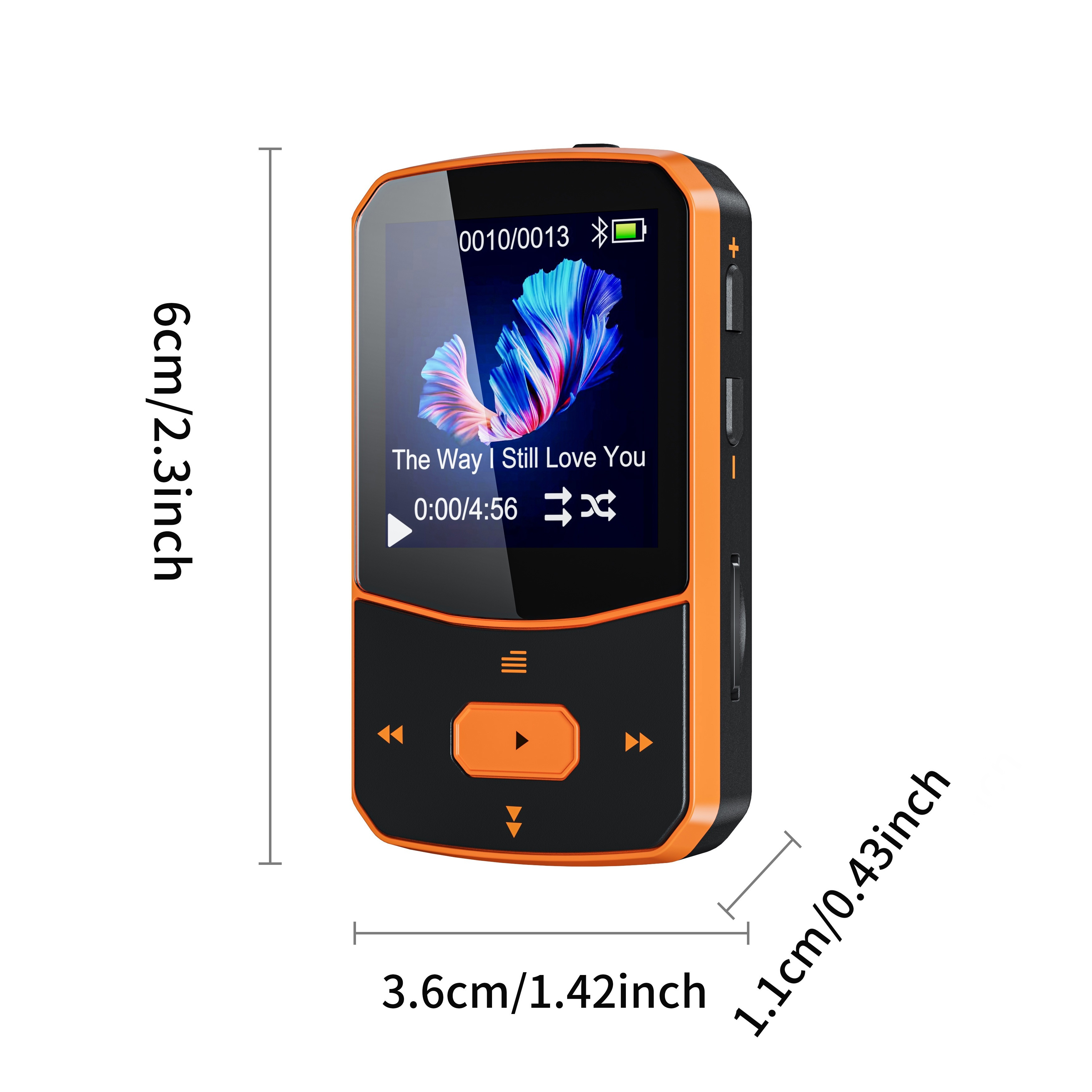 64gb wireless 5.    mit clip, 1,5 tft-farbdisplay & lautstärkeregler, fm-radio, schrittzähler, unterstützt 128gb sd-karte, tragbares design für laufen, radfahren, fitnessstudio