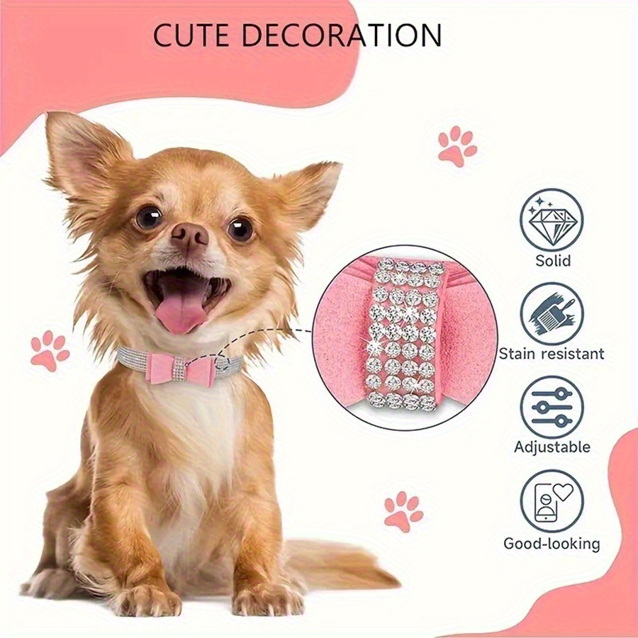 Bling Puppy Hundehalsband Mit Strass & Schleife – Verstellbar, Weiches Wildleder Für Katzen & Hunde