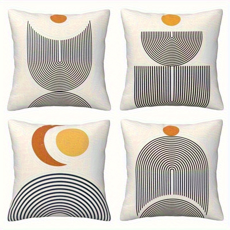 4pcs retro geometric throw pillow covers double sided printed soft plush pillowcases with zipper closure machine washable multiple sizes for living room bedroom sofa decor bedroom accents vintage style durable material decorative pillows   lovers 2d flat Product details 0