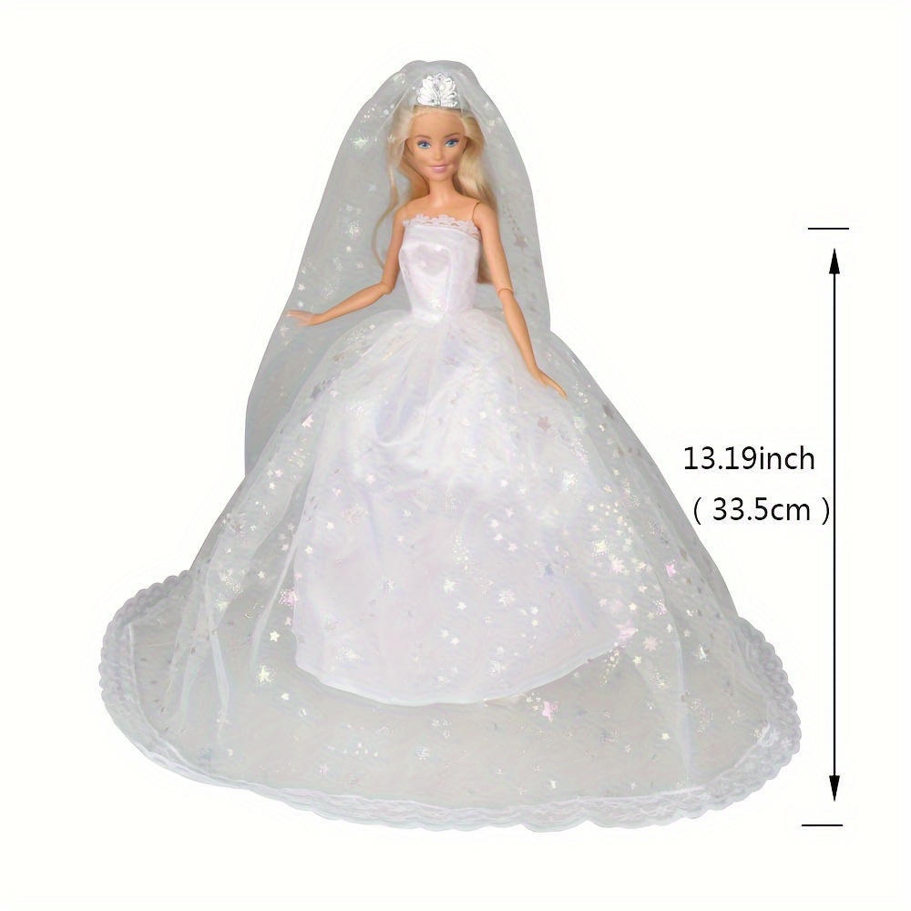 Barwa Light Blue Wedding Dress With Veil Evening Party Princess Light Blue Gown Dress For 11 5 Inch Girl Doll