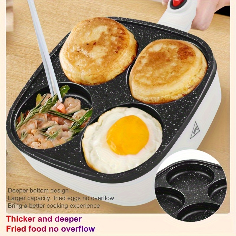 4-slot electric egg fryer & breakfast maker with smart thermostat & rapid heating -   stone   pan, deep lower layer for fluffy fried eggs, hamburger & pancake cooker, easy- , eu plug (220-240v) - ideal for busy   0