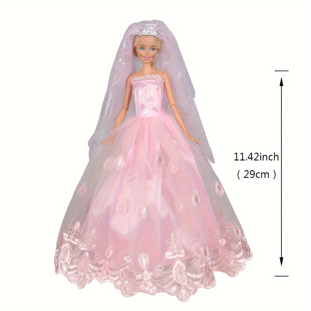 Barwa Light Blue Wedding Dress With Veil Evening Party Princess Light Blue Gown Dress For 11 5 Inch Girl Doll