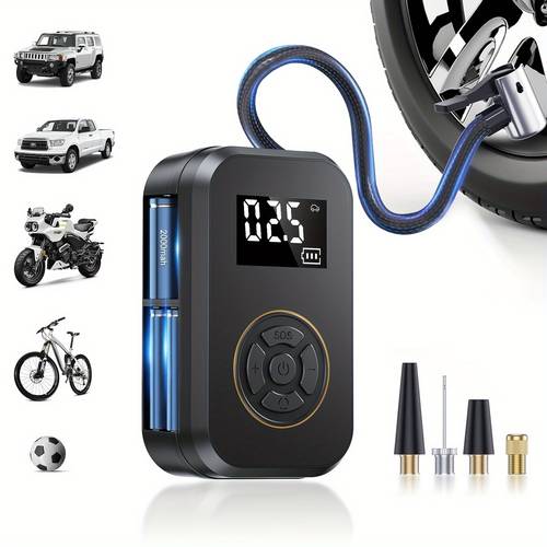 portable tire inflator pump with digital pressure gauge usb rechargeable air compressor for cars motorcycles suvs bikes and 2000mah battery led light and usb charging