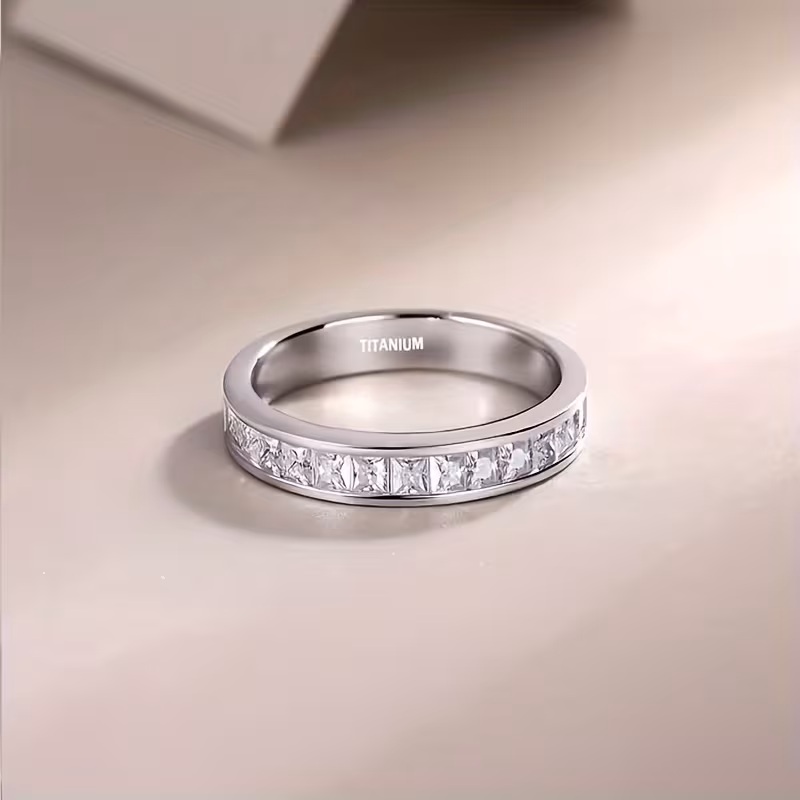 1pc classic 2mm wide ring with synthetic cubic synthetic zirconia stones unisex engasynthetic gemstoneent wedding band for men women durable everyday jewelry gift for anniversary wedding ring accessory polished Product details 6