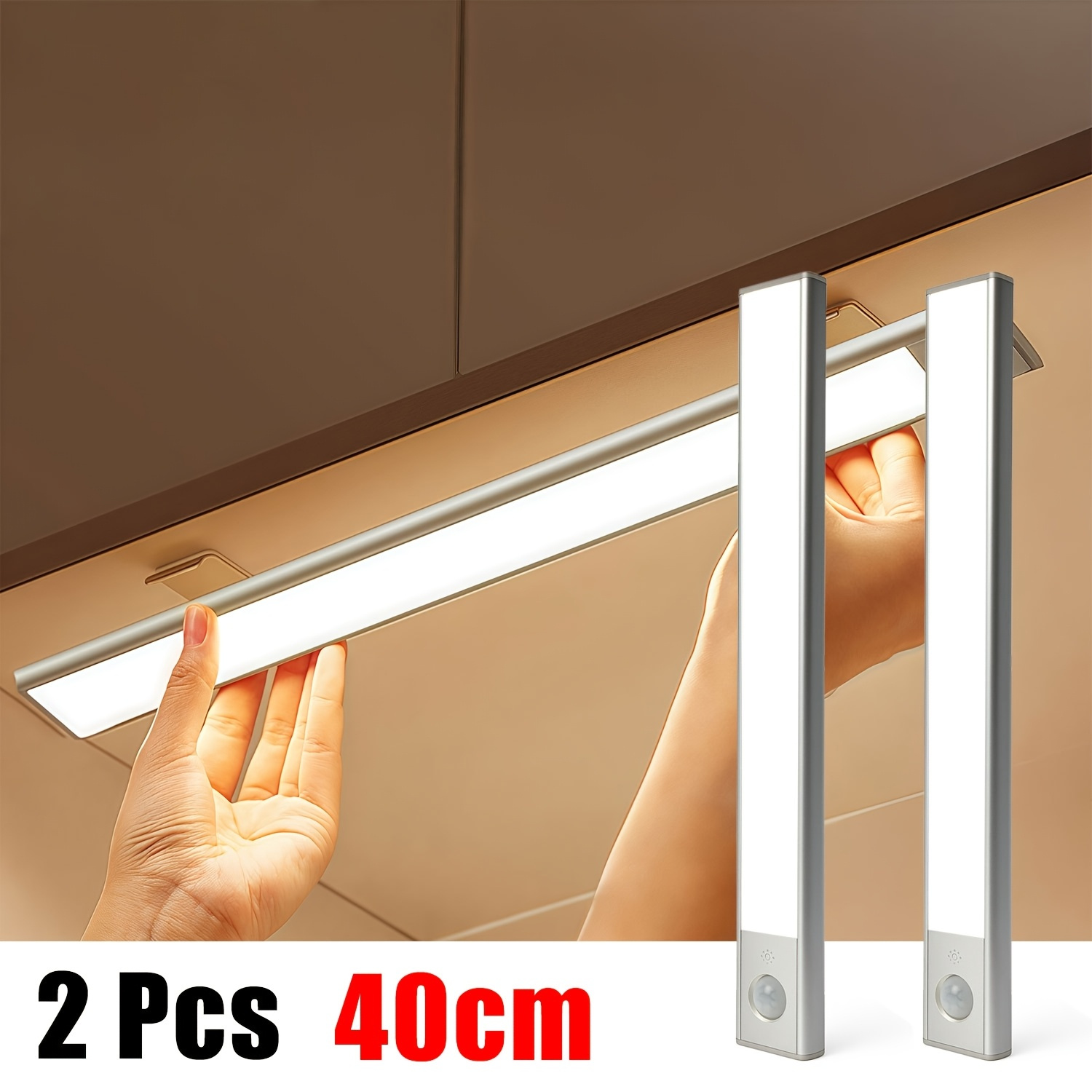 TEMU Setonr LED sous meuble à boîtier en d'aluminium, Lampe à détecteur de mouvement à batterie rechargeable pour intérieur, de placard magnétiques à