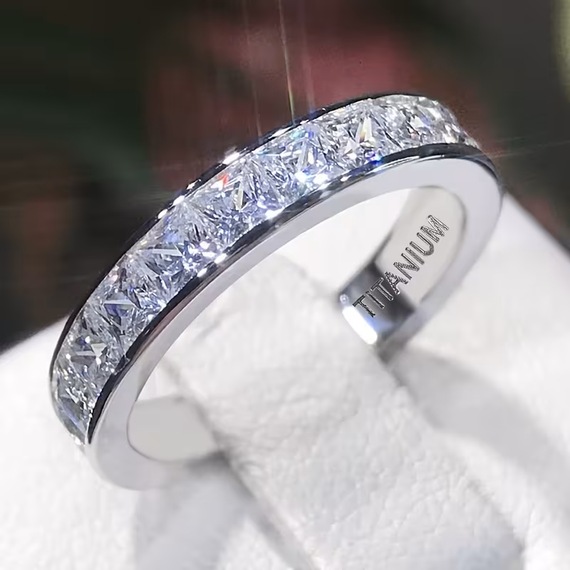 1pc classic 2mm wide ring with synthetic cubic synthetic zirconia stones unisex engasynthetic gemstoneent wedding band for men women durable everyday jewelry gift for anniversary wedding ring accessory polished Product details 2