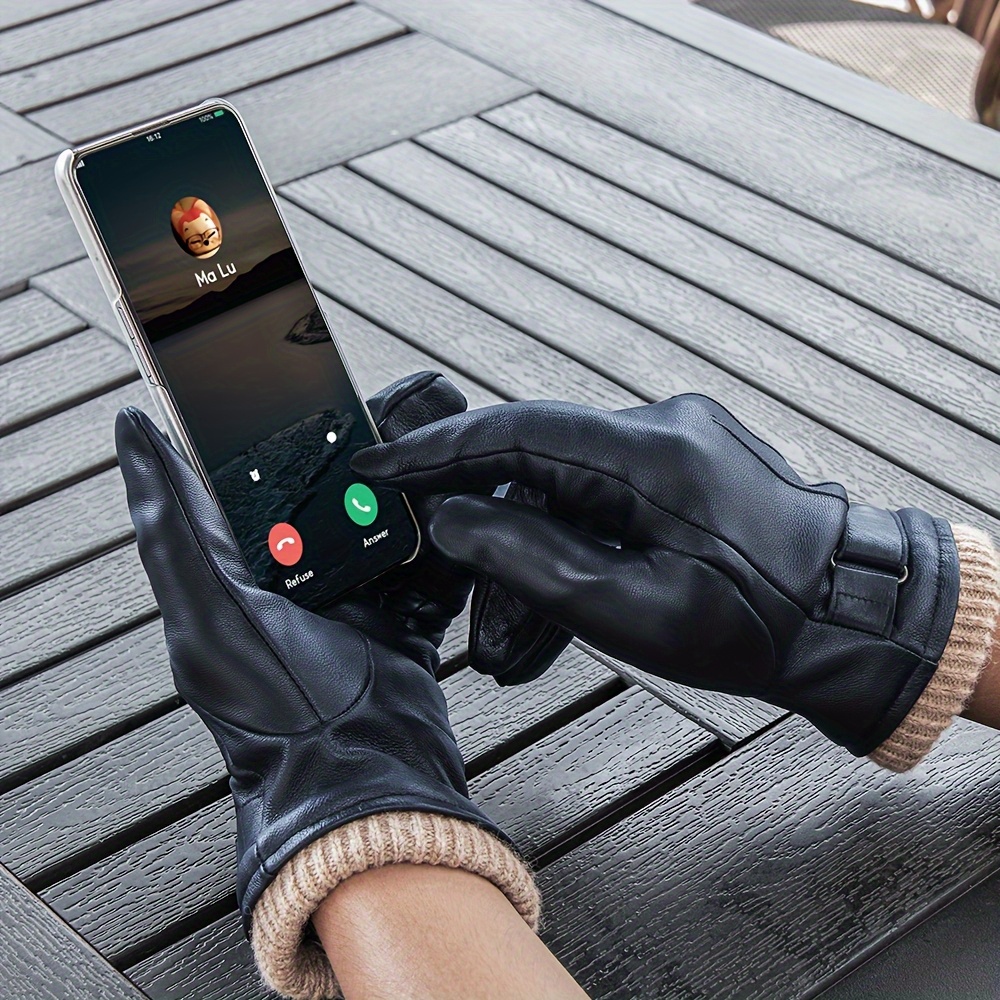 mens winter thermal touchscreen gloves soft sheepskin full finger design with adjustable wrist strap brown cold weather gloves for dad or husband fashionable hand washable gift sleek leather gloves durable glove design winter gloves 6