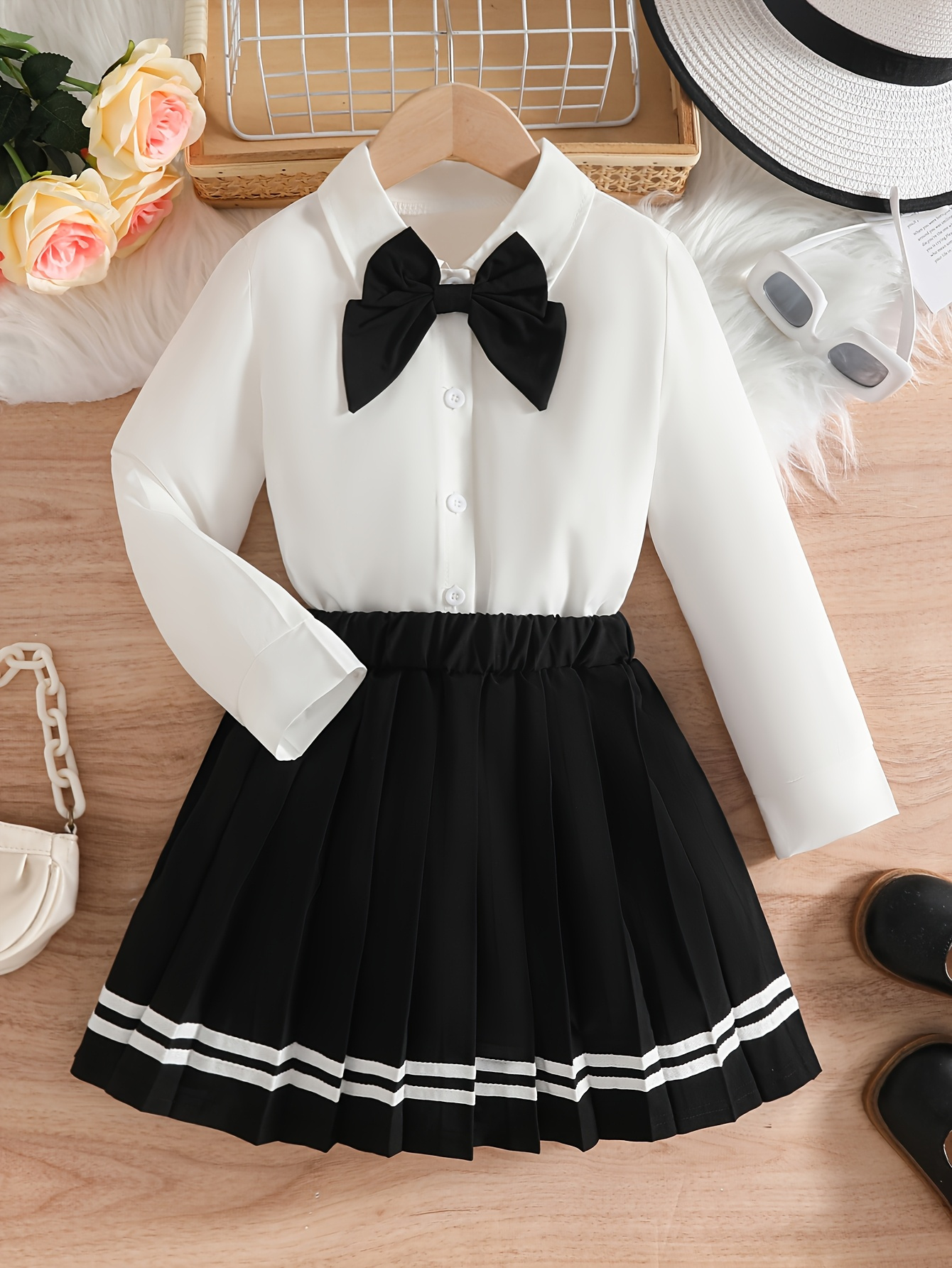 Ensemble Fille Haut Manches Longues + Jupe Plissée – Style école Décontracté, 3-7 Ans - 3