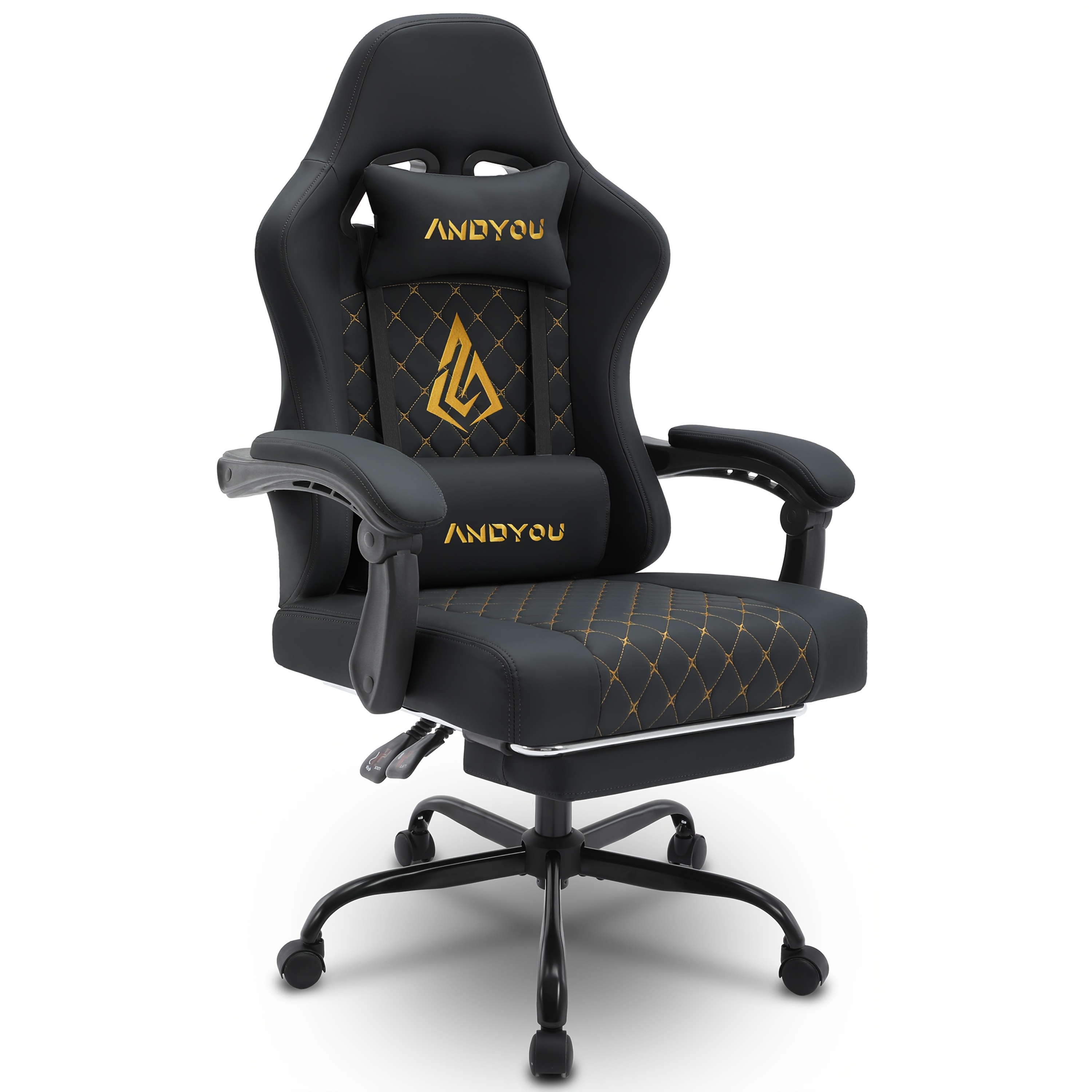 E-shop Andyou Gaming-Stuhl mit Fußstütze, Ergonomischer Computersessel für Gamer, Verstellbarer Drehstuhl mit Lendenwirbelstütze, Hergestellt aus