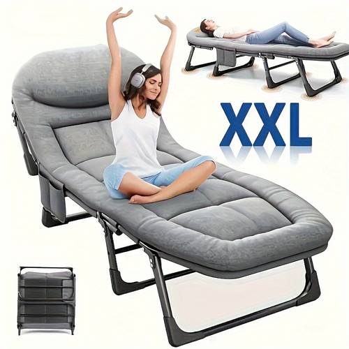 heavy duty folding lounge chair with head support 6 level adjustable recline stainless portable outdoor indoor relaxation for and home use outdoor relaxation chair leisure furniture durable fabric cover outdoor chair cushions