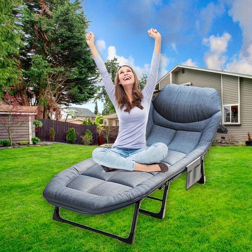 heavy duty folding lounge chair with head support 6 level adjustable recline stainless portable outdoor indoor relaxation for and home use outdoor relaxation chair leisure furniture durable fabric cover outdoor chair cushions