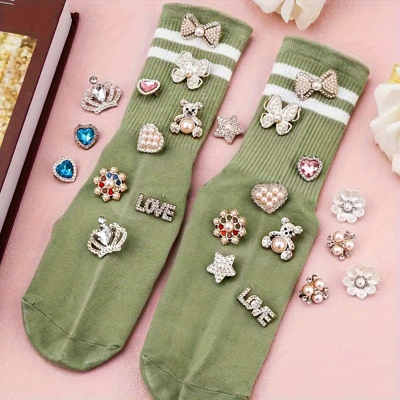 60 Pcs Gold Shoe Charms For Sneakers - Pearl Brooch Pins For Socks, Hats & Clothing Decoration