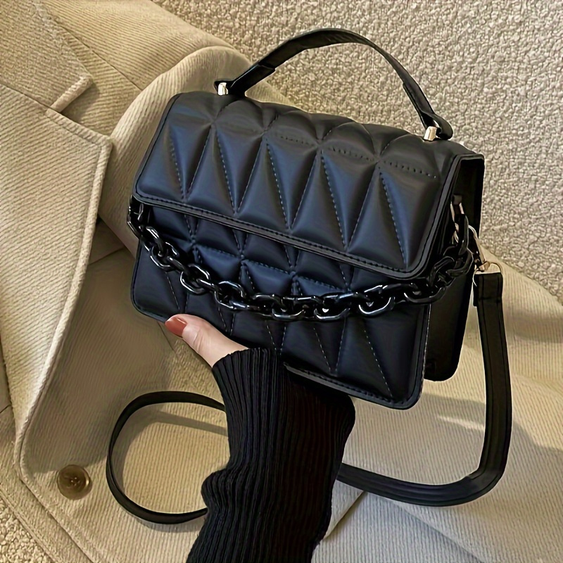 1pc Bolso Bandolera Mini, Negro con Cierre Magnético y Correa Ajustable, Diseño Acolchado, Bolso de Mano Casual para Mujer, Bolso Bandolera Pequeño
