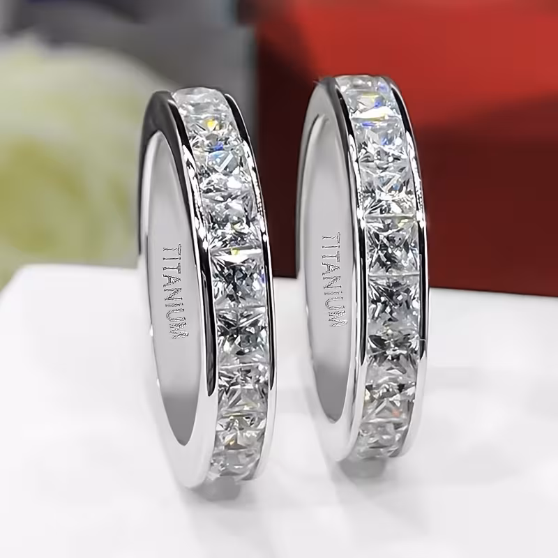 1pc classic 2mm wide ring with synthetic cubic synthetic zirconia stones unisex engasynthetic gemstoneent wedding band for men women durable everyday jewelry gift for anniversary wedding ring accessory polished Product details 4
