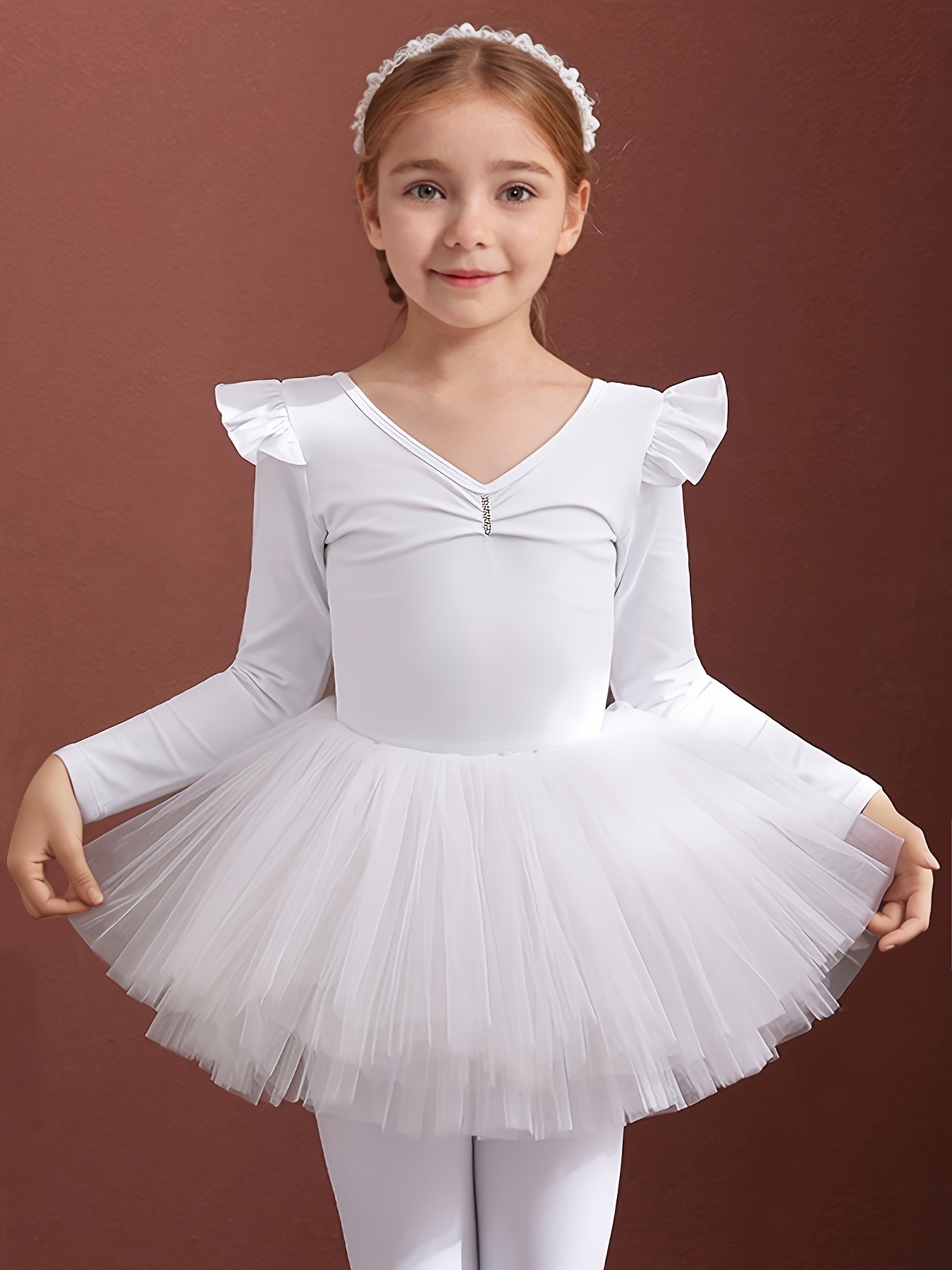 Girl'* Color Long Sleeve Ballet Skirt * Fit V-Neck Leotard, Stretchy  Breathable Dance Gymnastics Practice Wear for Dance, Gymnastics, Festival  Performances, Birthday Parties, Elegant Princess