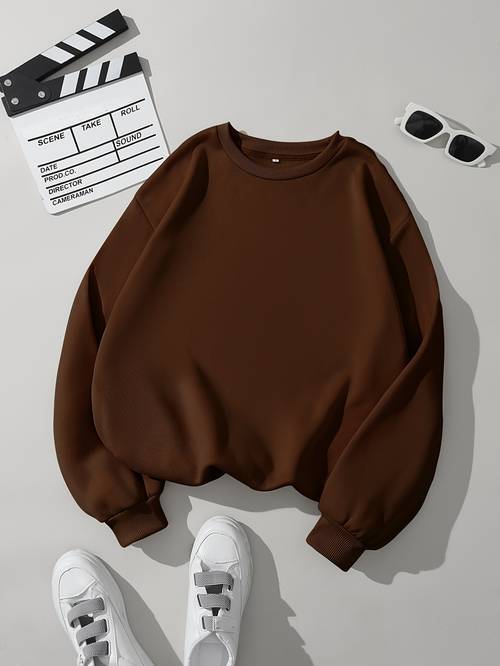 womens long sleeve round neck sweatshirt with hood spring and summer y casual solid color top for shopping parties and picnics versatile stylish classic comfortable fabric womens clothing