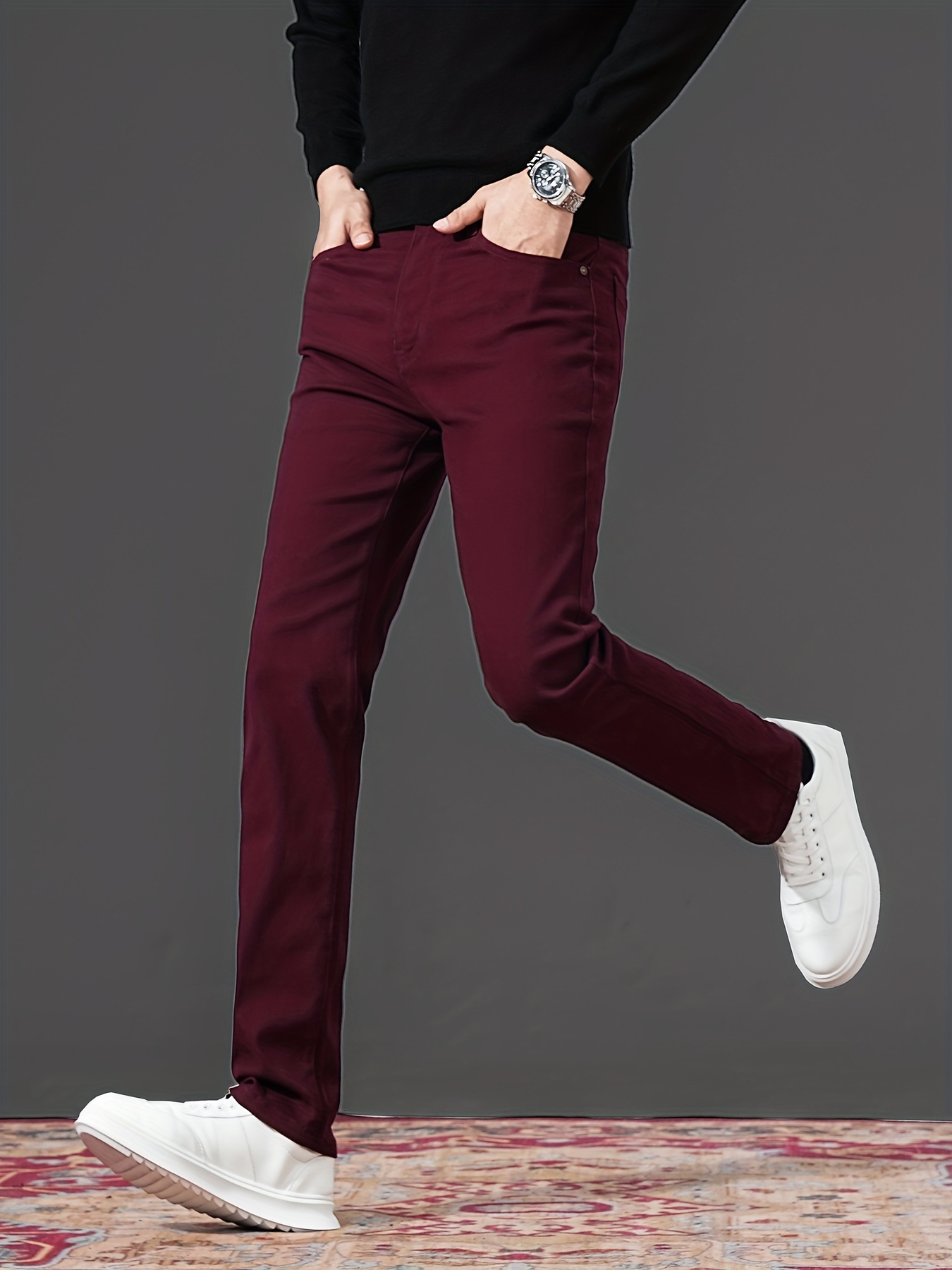 mens dress pants burgundy Plain Burgundy Men Trousers