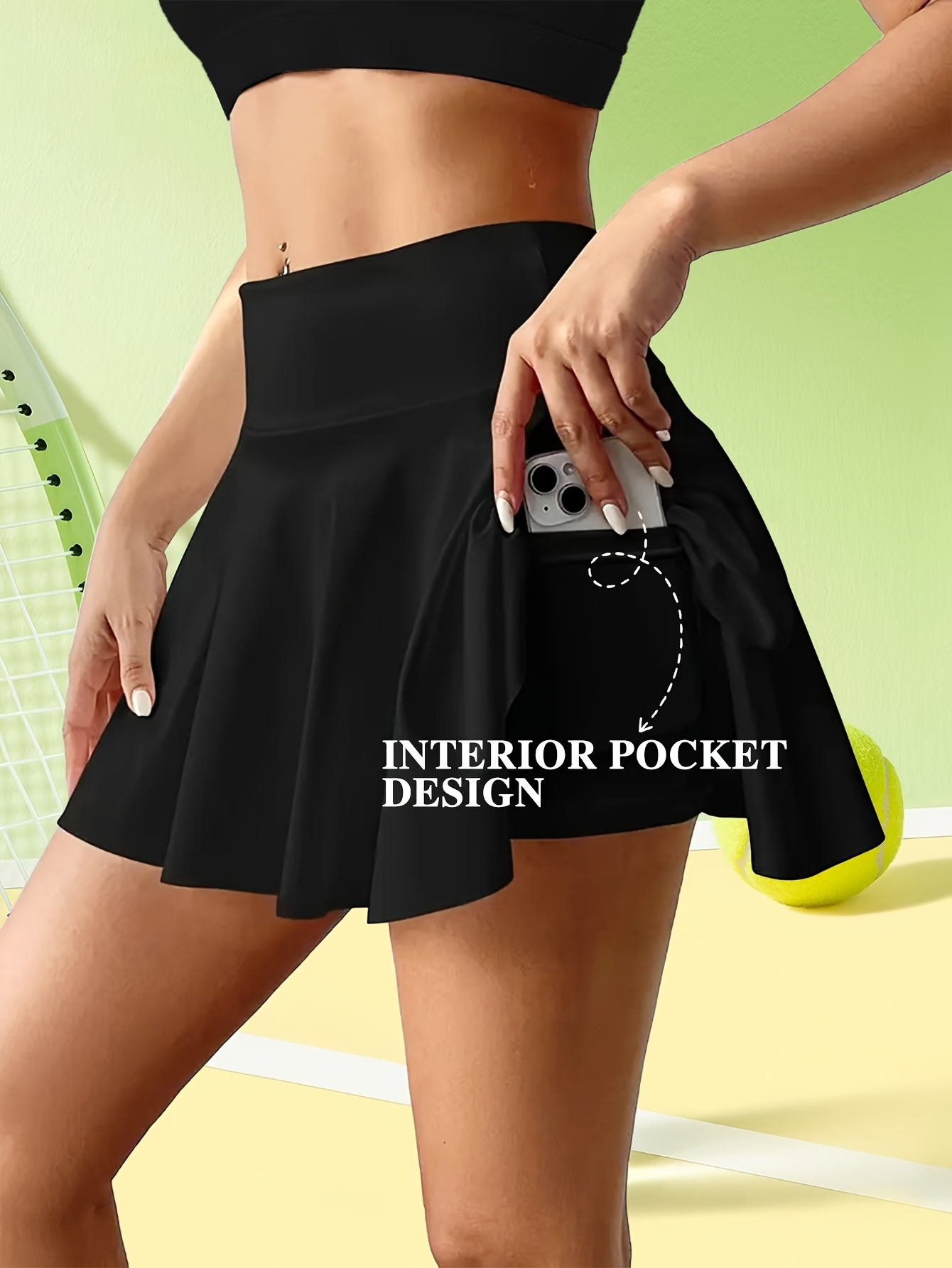 Spring/Summer Large Size Women's Sports Skirts Solid Color Single Piece Set  Plus Size Simple High Waist 2-in-1 Built in Shorts Skirt S