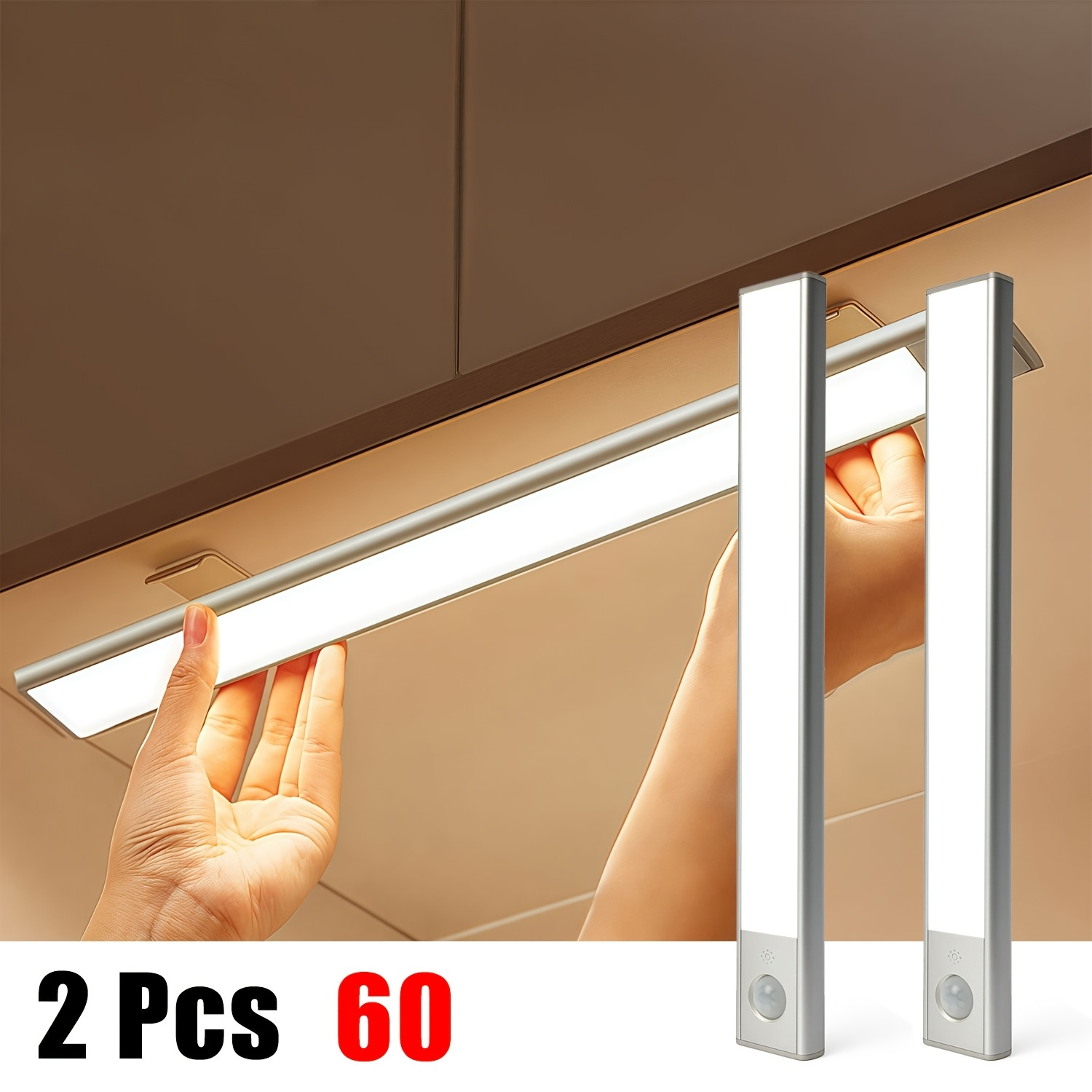 E-shop Setonr Aluminiumgehäuse LED Unterbauleuchten, Wiederaufladbare Batteriebetriebene Bewegungssensorleuchte für den Innenbereich, Magnetische