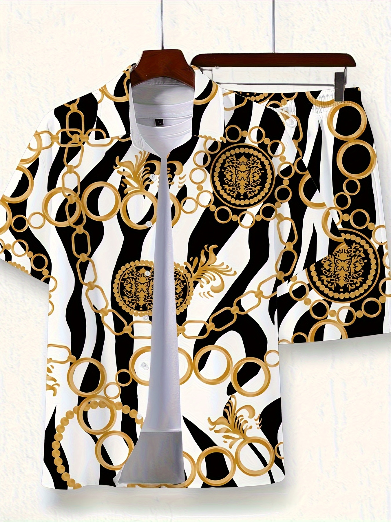 item picture 2025 new mens printed shirt and drawstring waist shorts no t shirt
