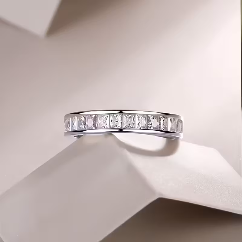 1pc classic 2mm wide ring with synthetic cubic synthetic zirconia stones unisex engasynthetic gemstoneent wedding band for men women durable everyday jewelry gift for anniversary wedding ring accessory polished Product details 5