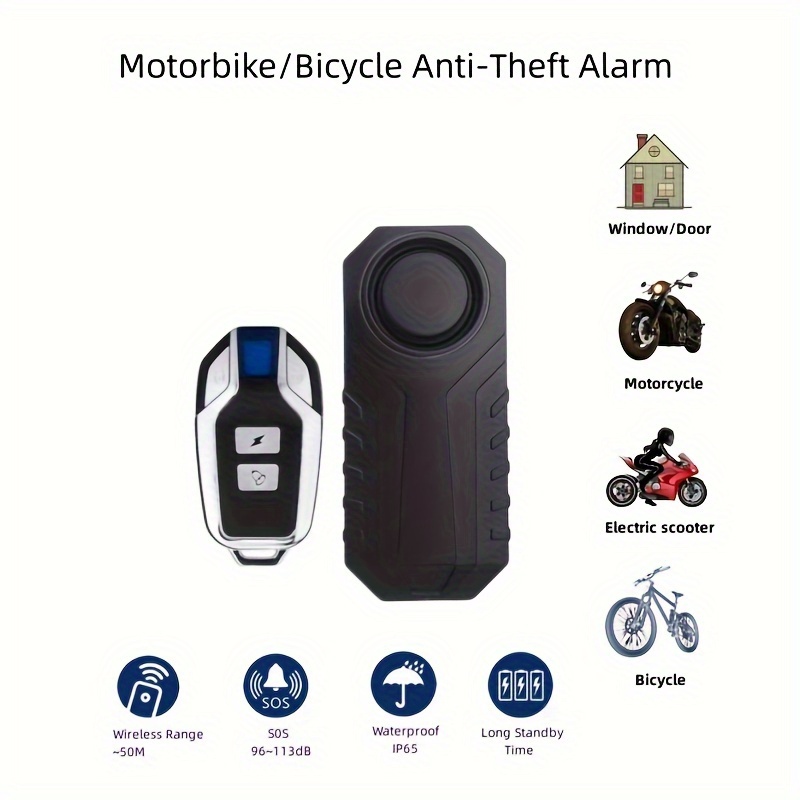 Wsdcam Bike Alarm Wireless Loud Outdoor Vehicles Alarm Anti-Theft  Waterproof Security Vibration Motion Sensor for Bicycle,E-Bike,Car,Motorcycle,Scooter,Cart,Trailer,Fence  